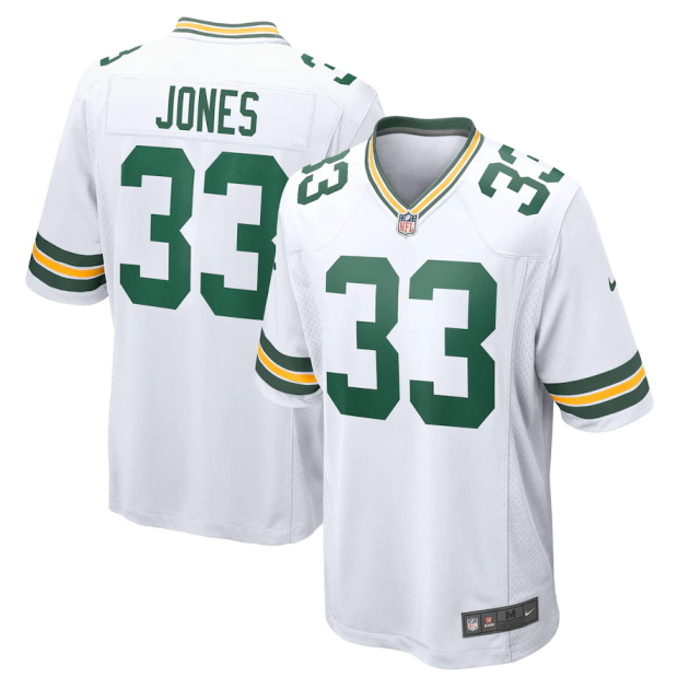 mens nike aaron jones white green bay packers game player jersey